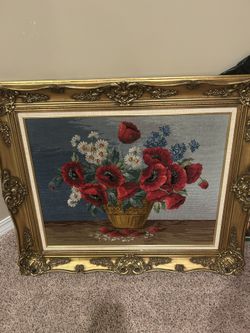 Needle Point Poppy And Daisies