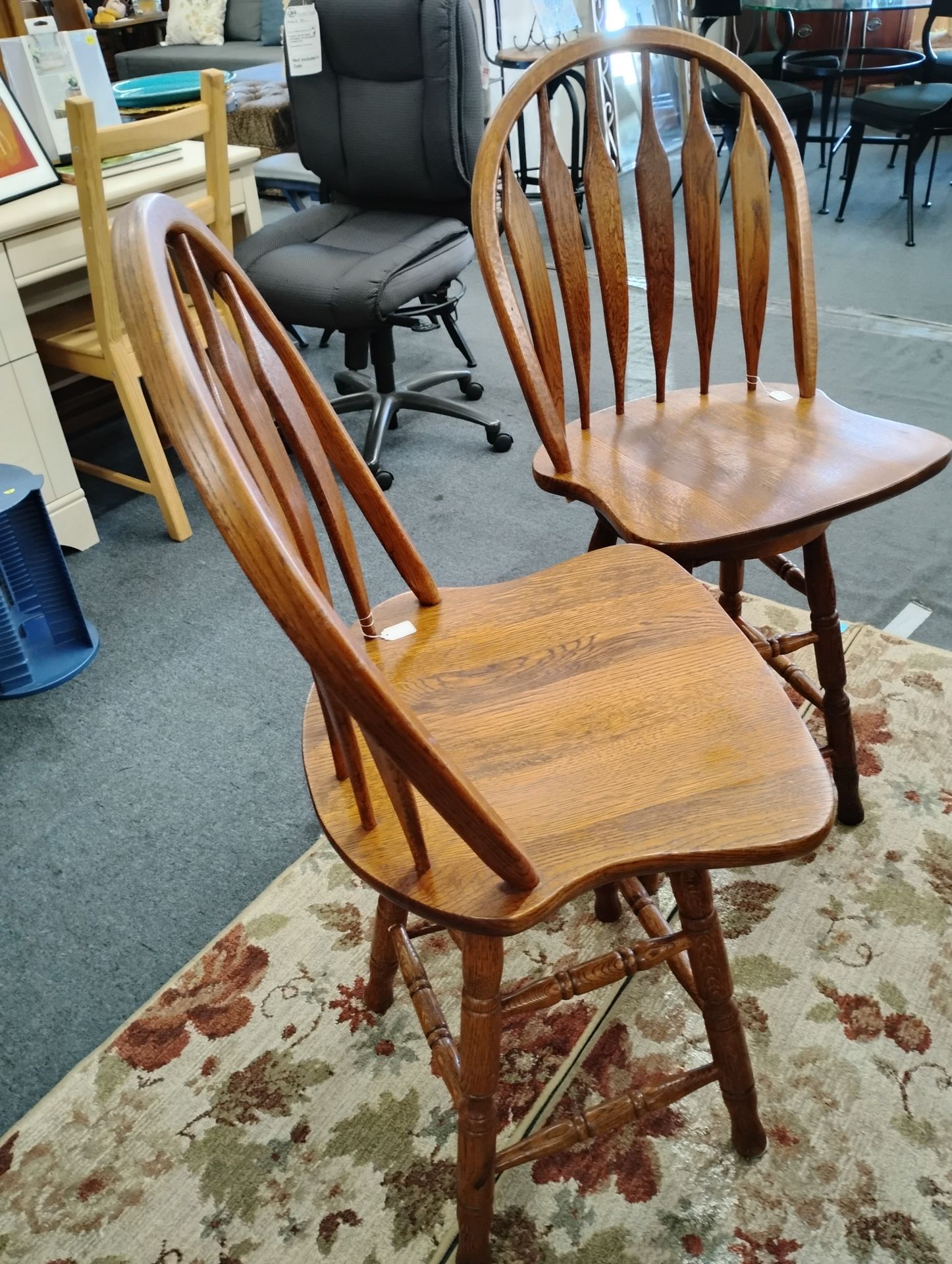 Two wood farmhouse stools with backrests
