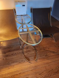 Set of 2 side tables, glass and chrome