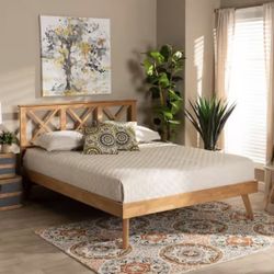 New Queen Size Mid Century Modern Wood Platform Bed