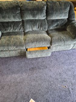 Blue-Gray Fabric Reclining Sofa