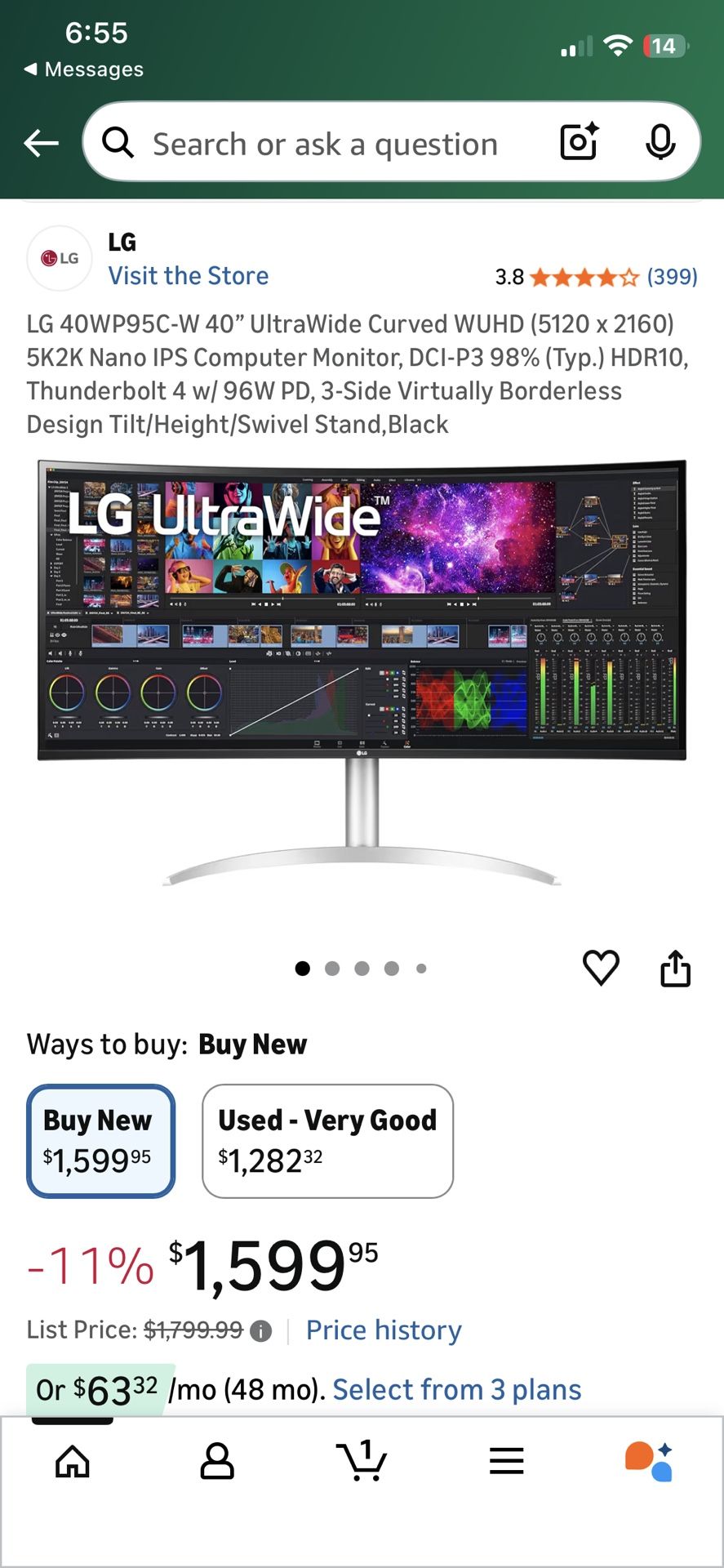 LG 40” UltraWide Curved Computer Monitor