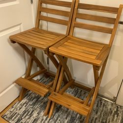 Home Tundra Outdoor Foldable Wood Barstool Set, 2-Pcs Set, Natural