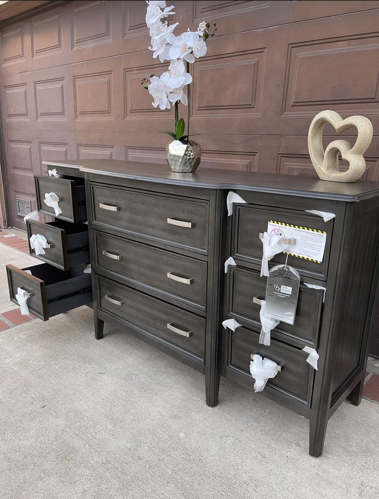 9 drawer grey dresser Bungalow Dover Grey with Folkstone Top Master Dresser