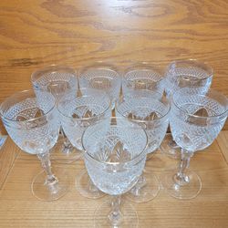 (9) Cristal D'Arques Durand Antique Clear Gold Rim Wine Glasses Knob Stem Elegant Set Lot.