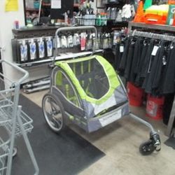 Used Schwinn Pacific Cycle Lumina Reflective Double Bike Trailer W/ Attachment