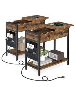 Set of 2 End Tables with USB Ports and Outlets