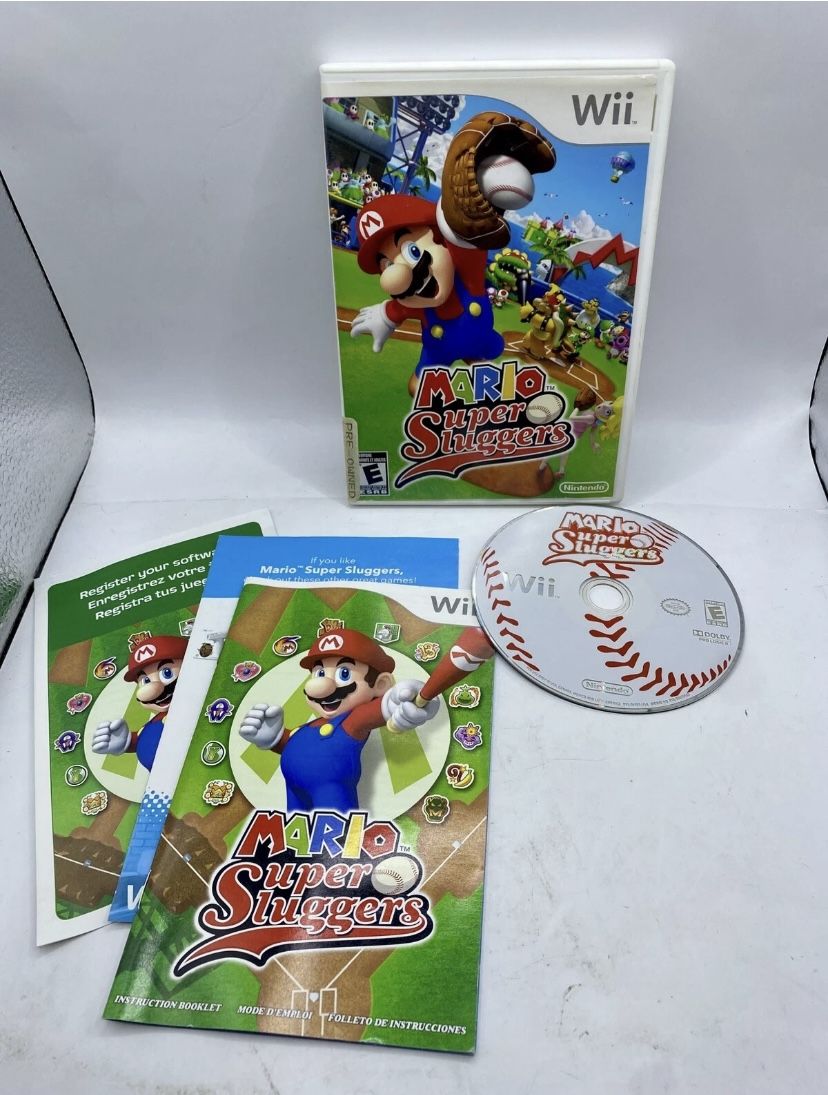 Mario Super Sluggers Nintendo Wii 2008 w/ Manual + Inserts CIB Baseball