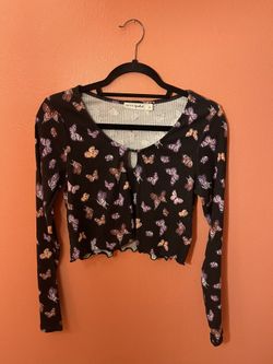 Black With Butterflies Crop Top