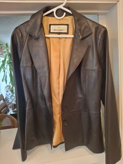 Anna Gabelli Black Leather Blazer Jacket Size L