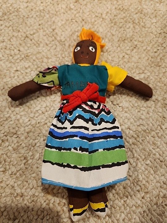 Jamaica Handcrafted Doll, Caribbean Rag Cloth Doll, Red, Blue, Green, Yellow