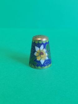 Vintage Cloisonne THIMBLE Metal & Enamel  Flowers Floral Collectible Sewing.
