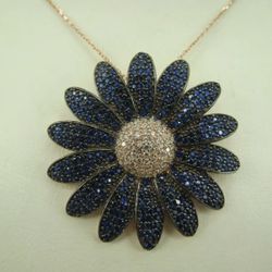 Turkish handmade jewelry 925 sterling silver sapphire gemstone pendant necklace 17’