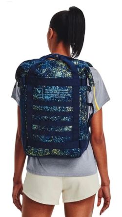 Under Armour UA Project Rock Box Duffle Backpack Training Gym Bag Blue Gold