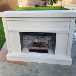 Ameriwood Home Sheffield Fireplace Mantel TV Stand for TVs up to 55", Ivory Oak