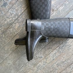 Gucci Boots Heel GG Rain Boots Long Boots PVC Black EU38/US8 59966c