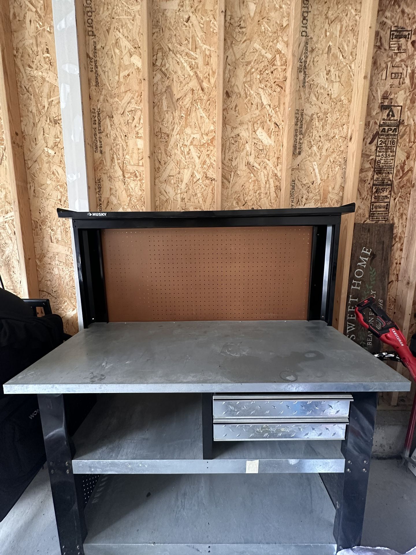 Husky Heavy-Duty Workbench w/ Pegboard & Drawers
