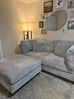 Grey Corduroy Sectional Couch