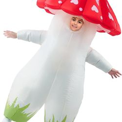 Brand New Spooktacular Creations Kids Inflatable Costume, Full Body Mushroom Blow Up Costume, Funny Deluxe Halloween Inflatable Suit for Dress Up Part
