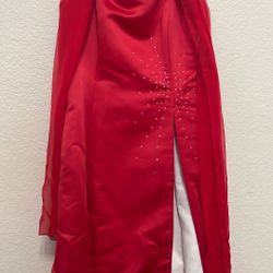 Red Formal Dress And Chiffon Shawl - Size Medium 