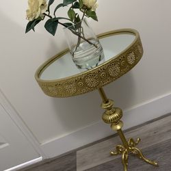 Antique  Side  With Frame And Mirror Glass Top