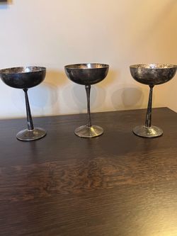 Vintage MCM Silverplated Champagne Coupe Goblet Glasses - Set of 3