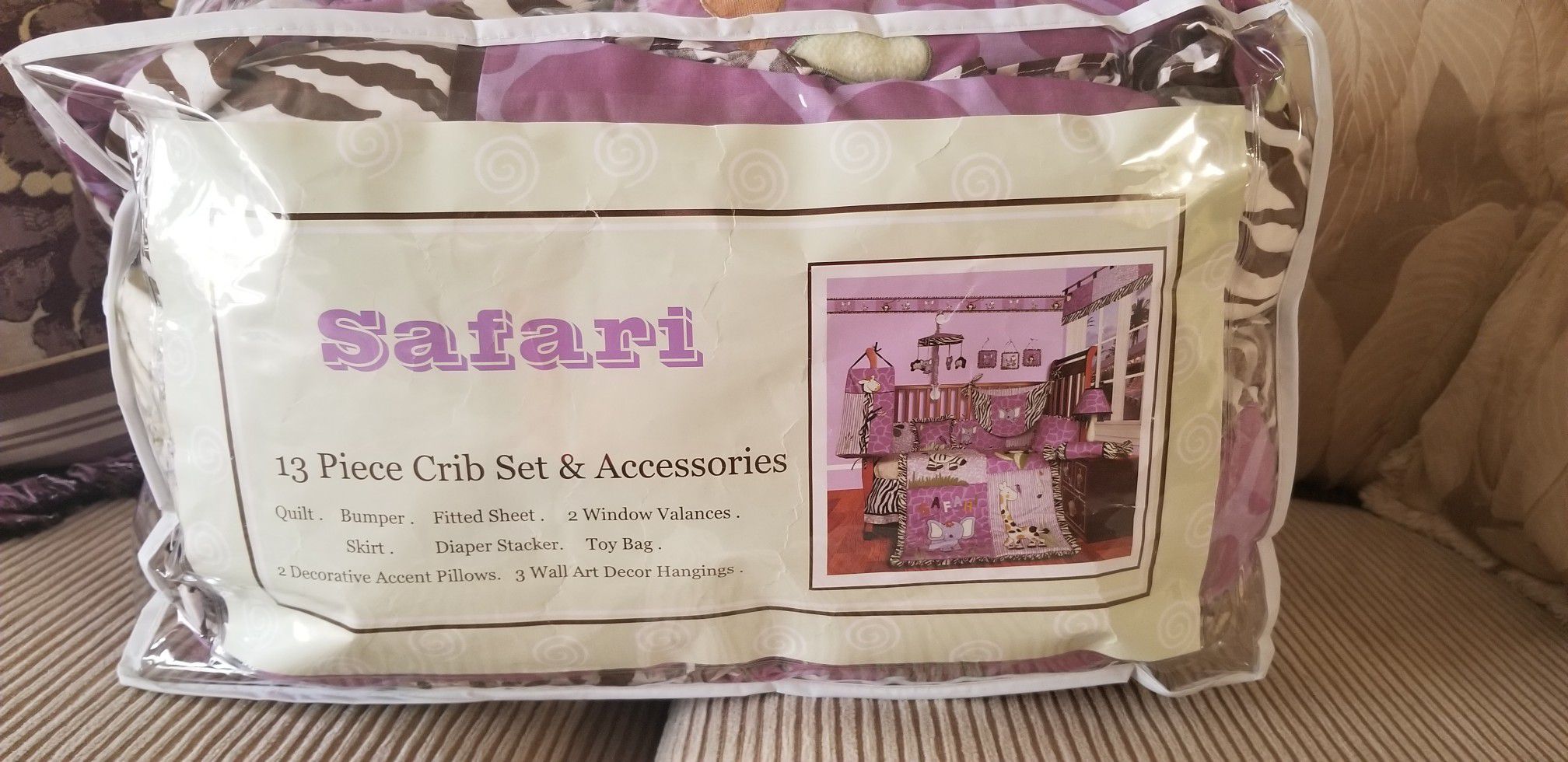 Purple safari crib set