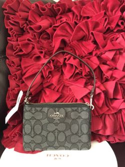 NWT Coach F53536 SignatureWristlet~Black~Smoke~Silver