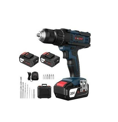 S-LONG 20V Max Impact Cordless Drill Driver Kit 2 Batteries Fast Charger