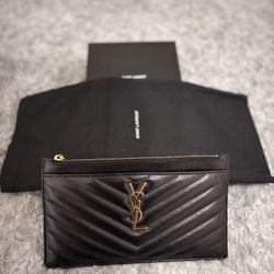 Saint Laurent Quilted Black and Gold Pouch