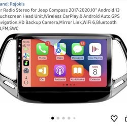 Car Radio Stereo for Jeep Compass 2017-2020,10" Android 13 Touchscreen Head Unit,Wireless CarPlay & Android Auto,GPS Navigation,HD Backup Camera,Mirro