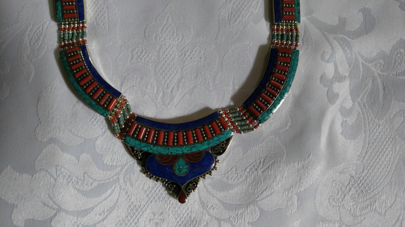 Genuine Turquoise and Coral Sterling Necklace