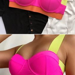 New Neon Color Block Push Up Bikini Top size

L