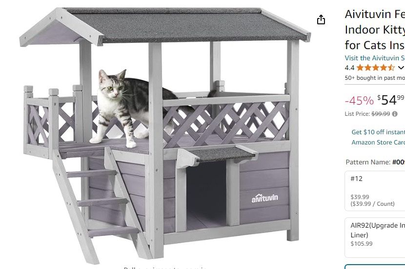 Cat House Outdoor Indoor Kitty Houses with Escape Door for Cats Insulated, Weatherproof Roof