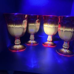  Set Of 4 Vintage Red/Amberina Goblets-UV  Reactive