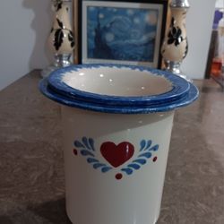 Vintage (Terry's Village) Stoneware 3in. dip Bowl w/ 6in. Base For Ice Chiller Set Handpainted 