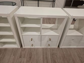 IKEA KALLAX Storage Unit with 4 Drawers – White (Gold Hardware)