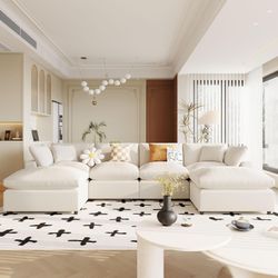 Modern Large U-Shape Sectional Sofa with Removable Ottomans, Soft Cushions for Comfort, Stylish Design, Beige