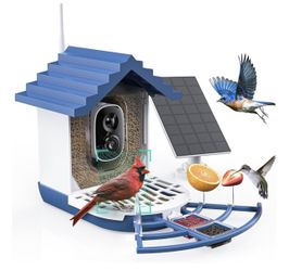 2K Smart Bird Feeders with Camera Solar Powered, Live View, Instant Bird Identify Notification, Auto Capture and Record Bird Videos, Squirrel Proof, I