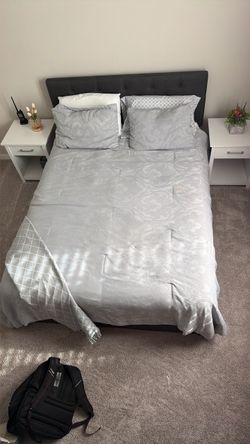 Queen Bed Frame with Tufted Upholstered Headboard