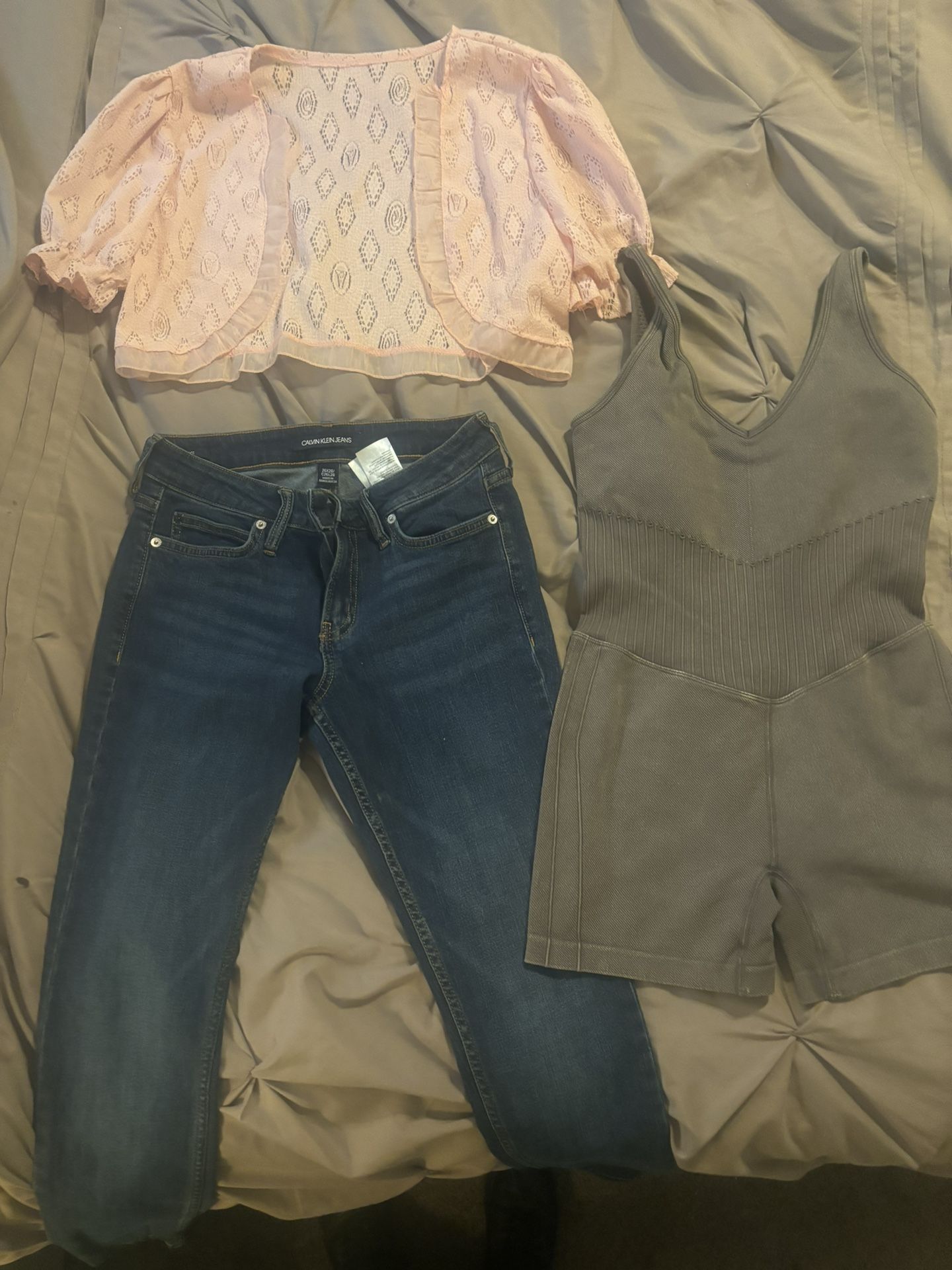 Bodysuit, Cardigan And Size 3 Jeans