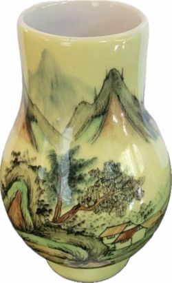Antique Asian Vase.  Hand painted.  Ceramic. Very nice scene surrounds the vase.