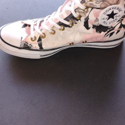 Converse All Star Pink & Green Floral High Top Sneakers Size 8