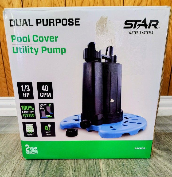 Star SPCP02 1/3 HP Automatic ON/OFF Swimming Pool Cover Pump, 25' Power Cord, 2400 GPH Fast Water Removal