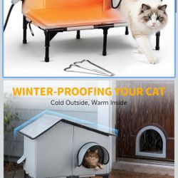 Heated Outdoor Cat House with Heater, Waterproof and Insulated Cat Shelter for Winter
