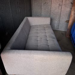 Mid-Century Modern Grey Tufted Sofa