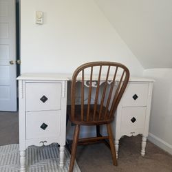 Vintage Solid Wood Desk & Chair– Heavy, Sturdy, Beautiful Details 