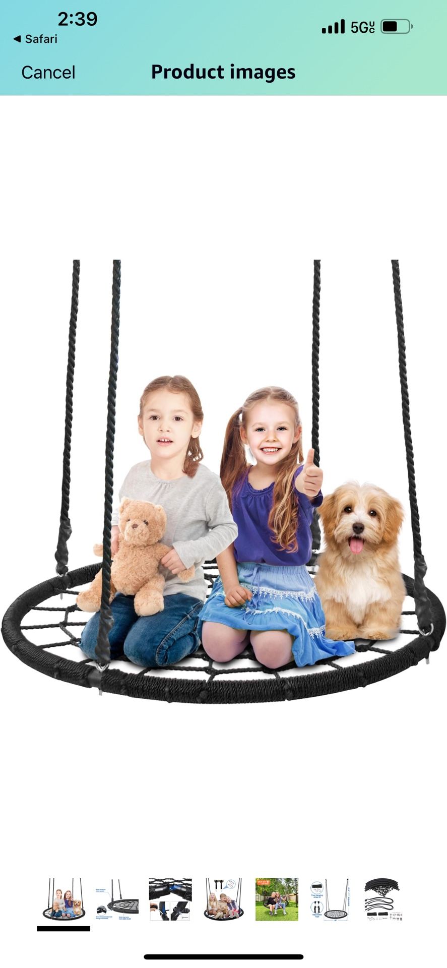 48 Inch Spider Web Swing Tree Swing for Kids Round Swing Platform for Outdoor, Playground, Rope Swing for Tree or Swing Set, 2 Free Hanging Straps and