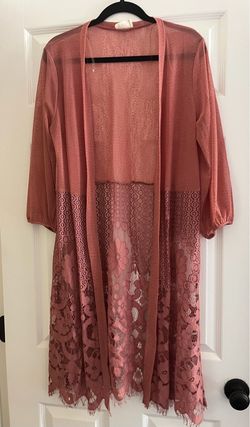 Dusty Rose Lace Hem Open Front Cardigan