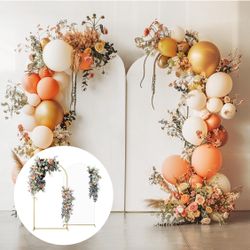 Set of 2 Metal Backdrop Stand with Wedding Arch Cover Spandex, 7.2FT/6FT Balloon Arch Stand for Birthday Party, Baby Shower, Graduation Ceremony, Gard
